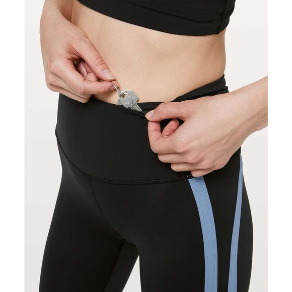 Lululemon Leggings 4 Black Blue Zip The Line Crop High Rise Capri Workout - Picture 13 of 16